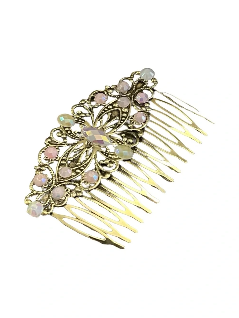 Elegant Gold and Pink Faux Crystal Rhinestone Hair Comb 3.0”FINAL PRICE DROP